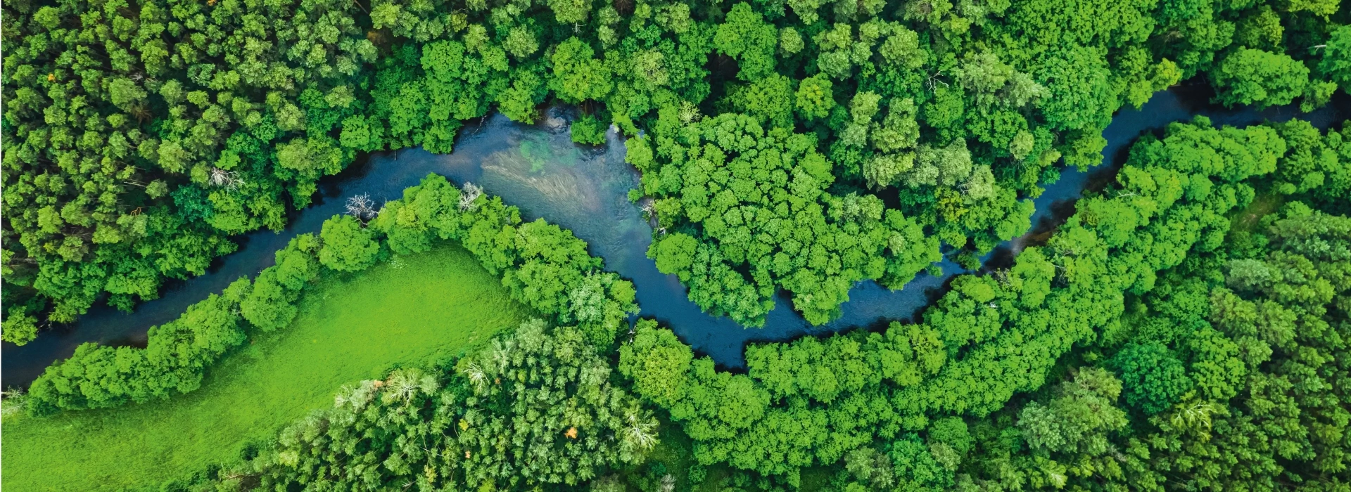 Nachhaltige Energie und Ressourcenverwendung Bildbeschreibung / description: Luftbild eines mäandernden Flusses im Wald